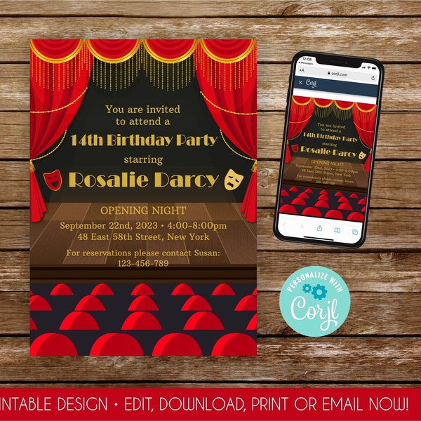 Theater Invitation Broadway Invitation Broadway Birthday Invitation Drama Class Invitation Play Invitation Musical Invitation Printable 281