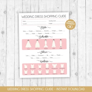 Guide d'achat de robe de mariée imprimable Dites oui à la robe Formulaire de rendez-vous pour une robe de mariée dans une boutique de mariée Aide-mémoire 237