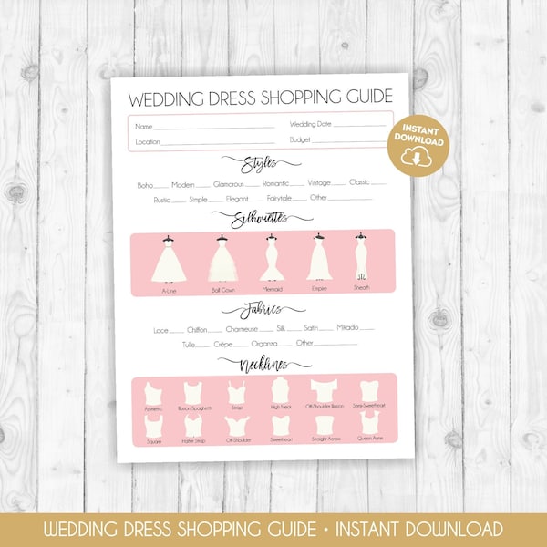 Wedding Dress Shopping Guide Printable Say Yes To The Dress Bridal Boutique Appointment Wedding Dress Form Bridal Shop Plan Cheat Sheet 237