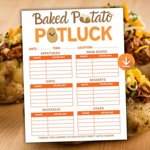 Potato Bar Potluck Sign Up Etsy
