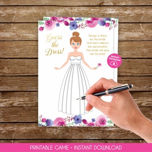 Draw The Dress Game Printable Guess The Dress Say Yes To The Dress Game Printable Wedding Dress Game Wedding Shopping Bridal Shower Game 313