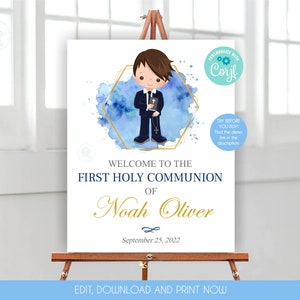 Boy First Communion Sign Printable Communion Welcome Sign Boy Communion Decor 1st Communion Welcome Sign Template Boy&#39;s Communion Sign 349