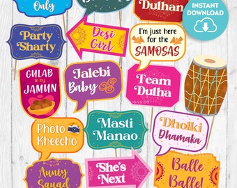 Dholki-rekwisieten feest afdrukbare Desi bruiloft fotohokje rekwisieten Dholki feestdecoratie Indiase bruiloft Sangeet Mehndi Jaggo nacht downloaden L01