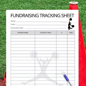 Cheerleader Fundraising Tracker Sheet: Printable Donation Form (Instant Download)