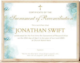 Editable Certificate Of Reconciliation Template Editable Catholic Certificate Printable First Reconciliation Certificate Canva Template