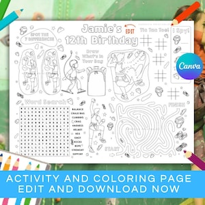 Rock Climbing Activity and Coloring Page Editable Ropes Course Birthday Game Printable Obstacle Course Favors Indoor Climbing Party R01