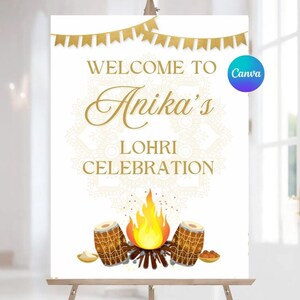 Lohri Welcome Sign Lohri Poster First Lohri Sign Gold Lohri Decoration Printable Lohri Banner Girl Lohri Party Signs Boy Lohri Invite L01