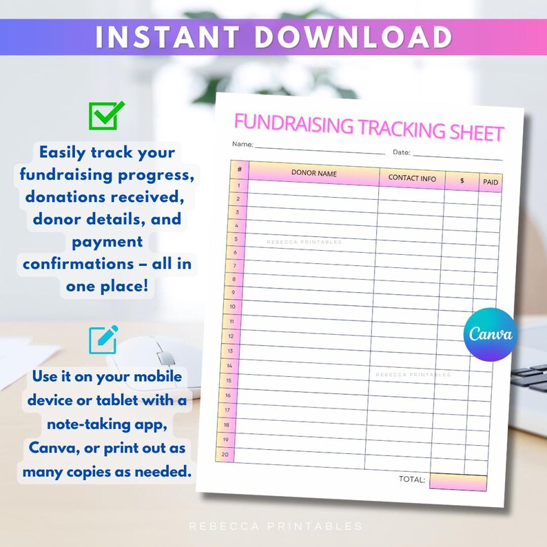 Fundraiser Example Header Fundraising Tracking Sheet Fundraiser Tracker Printable Editable ...