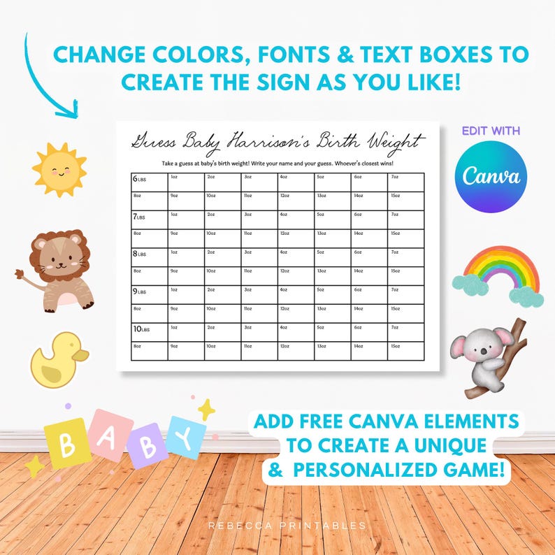 Guess The Baby's Weight Baby Bet Pool Game Baby Shower Game School Baby Shower Game Baby Pool Template Printable Office Game 352 image 4