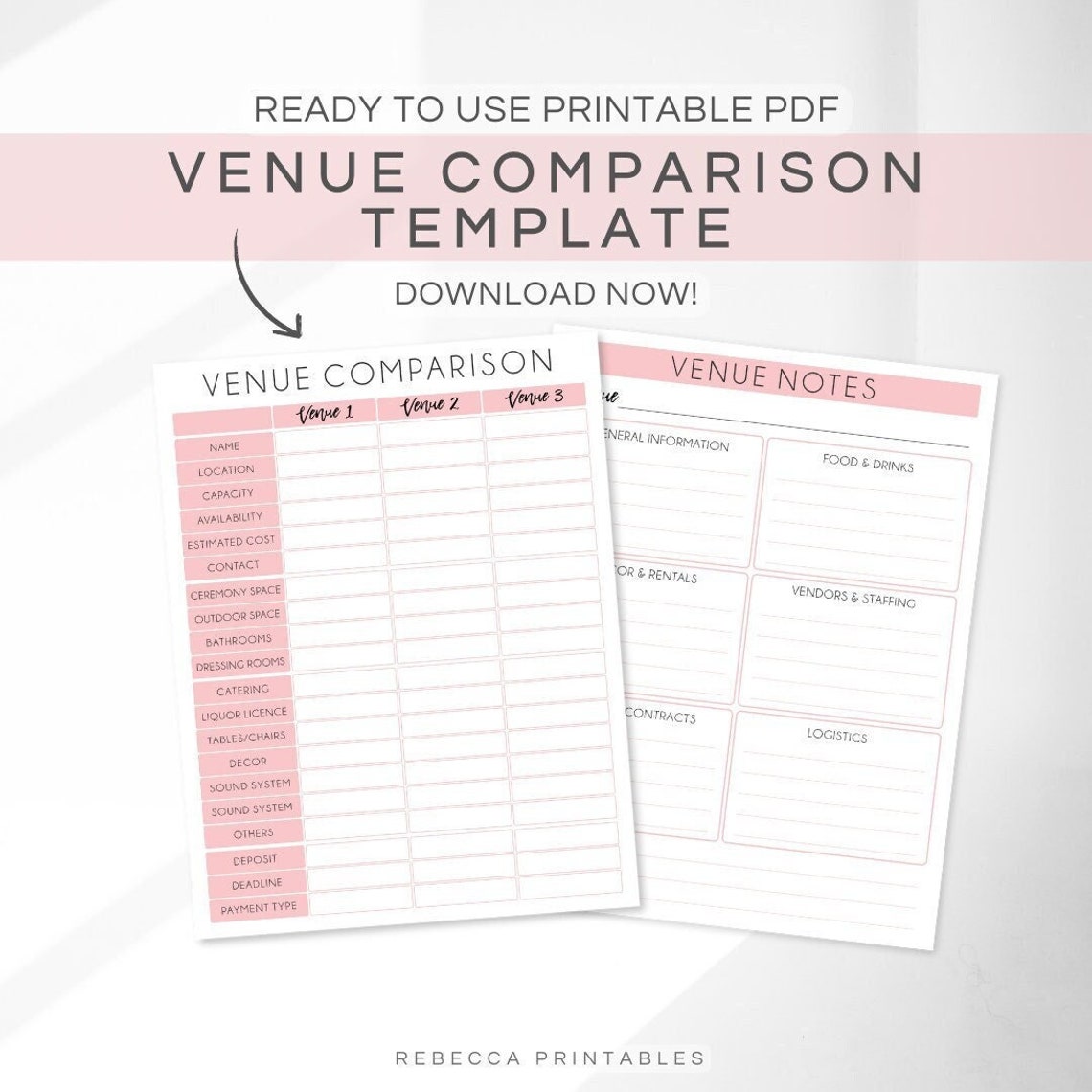 Venue Comparison Printable Wedding Planning Event Planning Venue ...