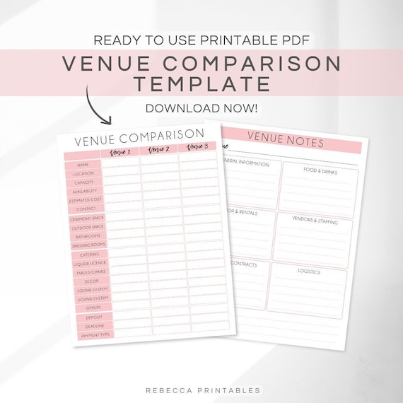 Venue Comparison Printable Wedding Planning Event Planning Venue Checklist Wedding Vendor Tracker Wedding Checklist Wedding Cheatsheet PDF