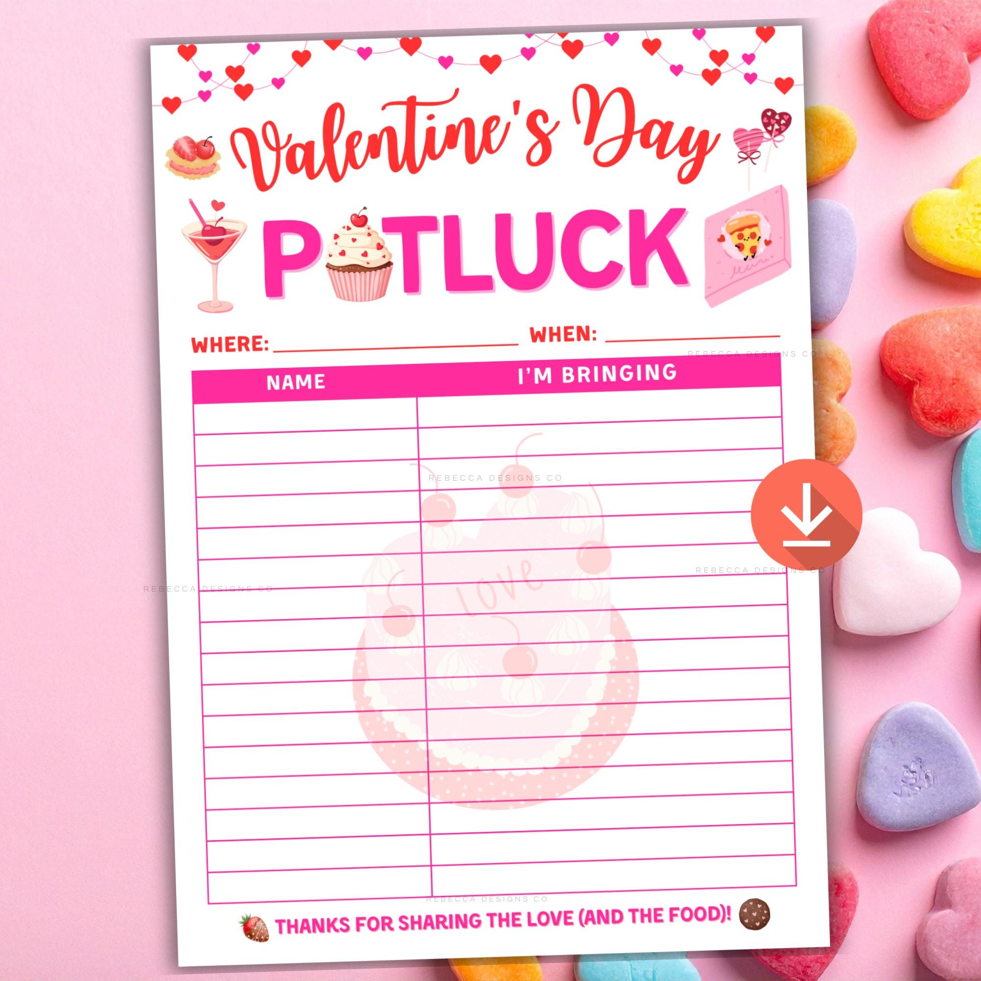 Valentines Day Potluck Sign-up Sheet Printable Office Valentine Potluck ...