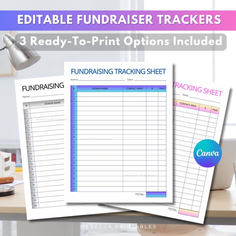 Fundraising Tracking Sheet Fundraiser Tracker Printable Editable ...