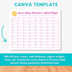 Guess The Baby's Weight Baby Bet Pool Game Baby Shower Game School Baby Shower Game Baby Pool Template Printable Office Game 352 image 3