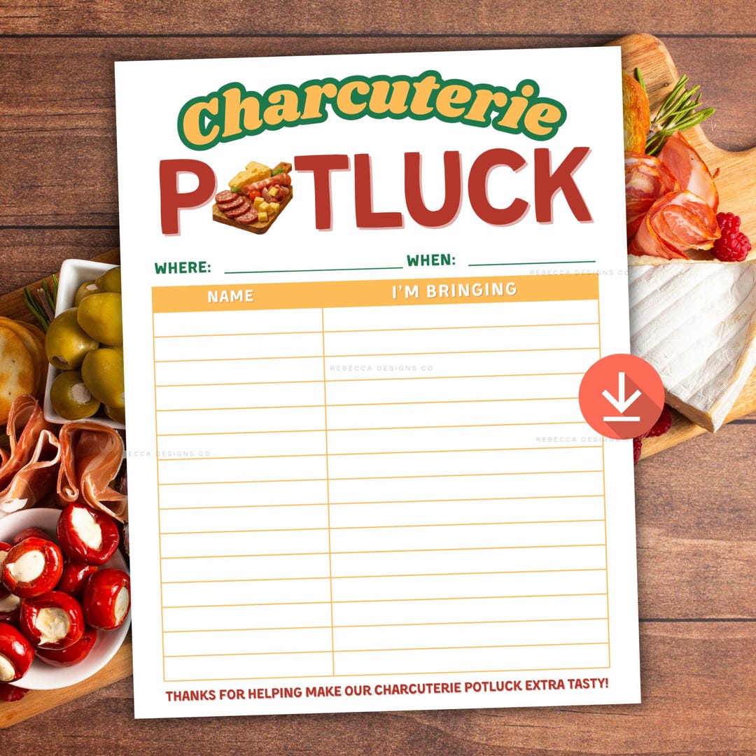 Charcuterie Potluck Sign up Sheet Planner Party Charcuterie Dinner Food