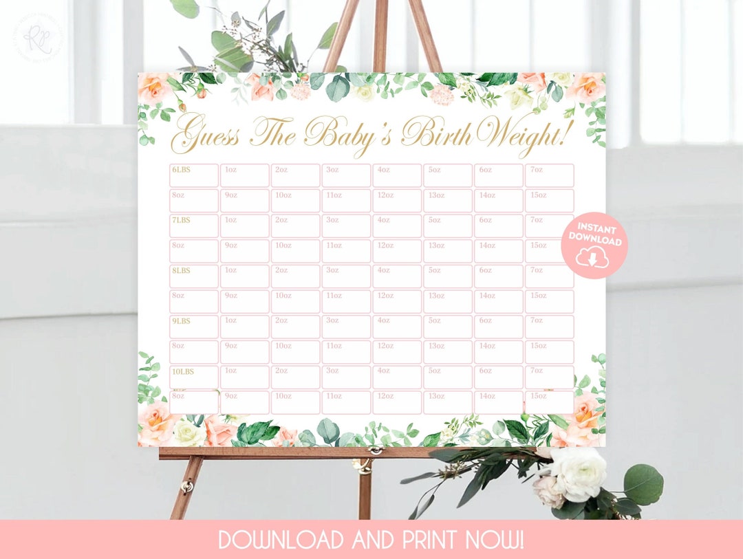 Guess the Baby Weight Printable Baby Shower Betting Squares Game Party ...