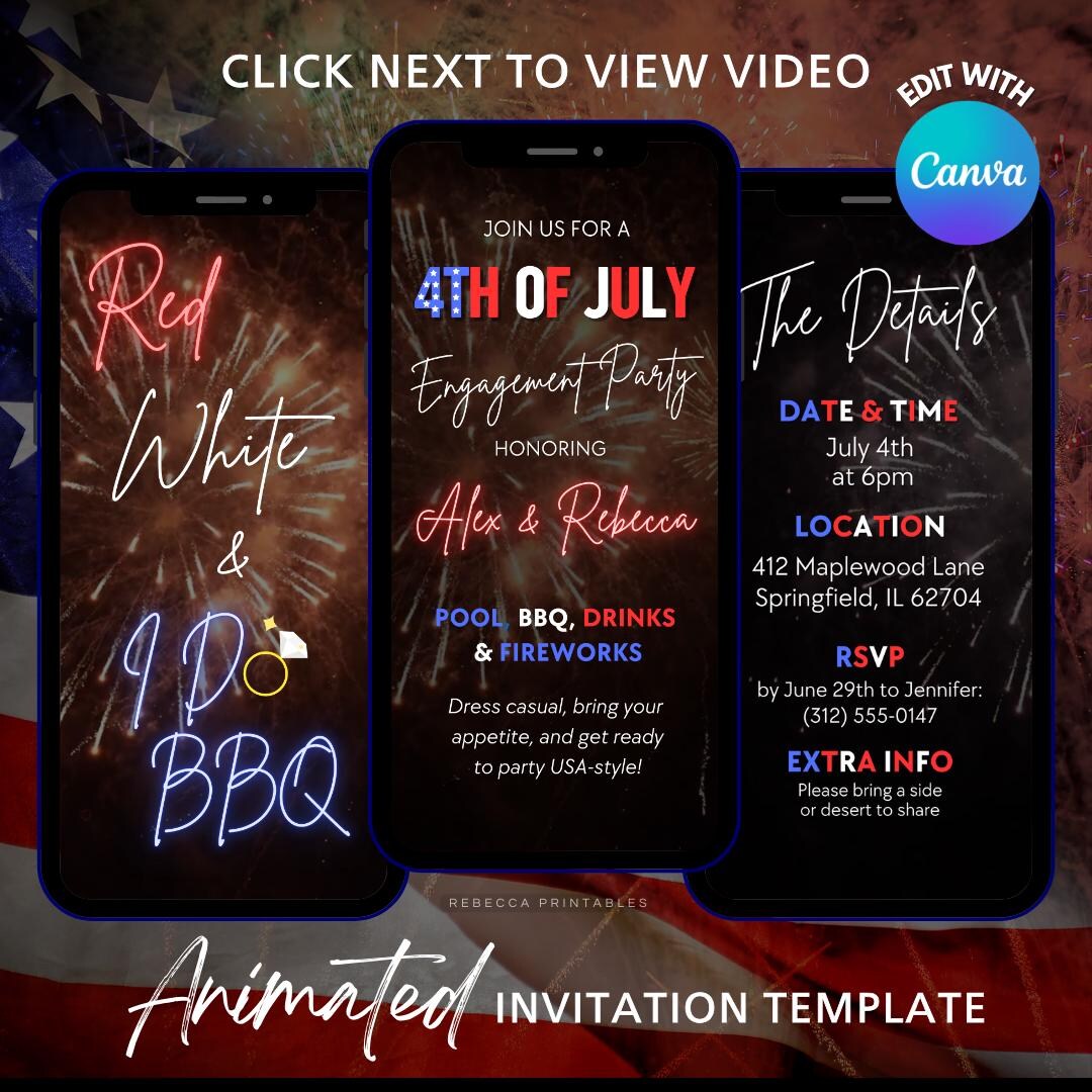 Red White & I Do BBQ July 4th Invitation Template Editable Engagement ...