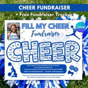 Cheerleader Fundraiser Template Editable Blue Cheer Fundraiser Form Cheerleading Blue Fundraiser Blue Cheerleading Donation Tracker Canva