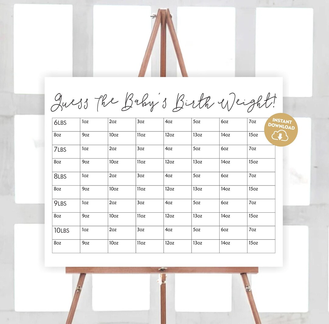 Guess the Baby Weight Printable Baby Shower Party Game Guessing Game ...
