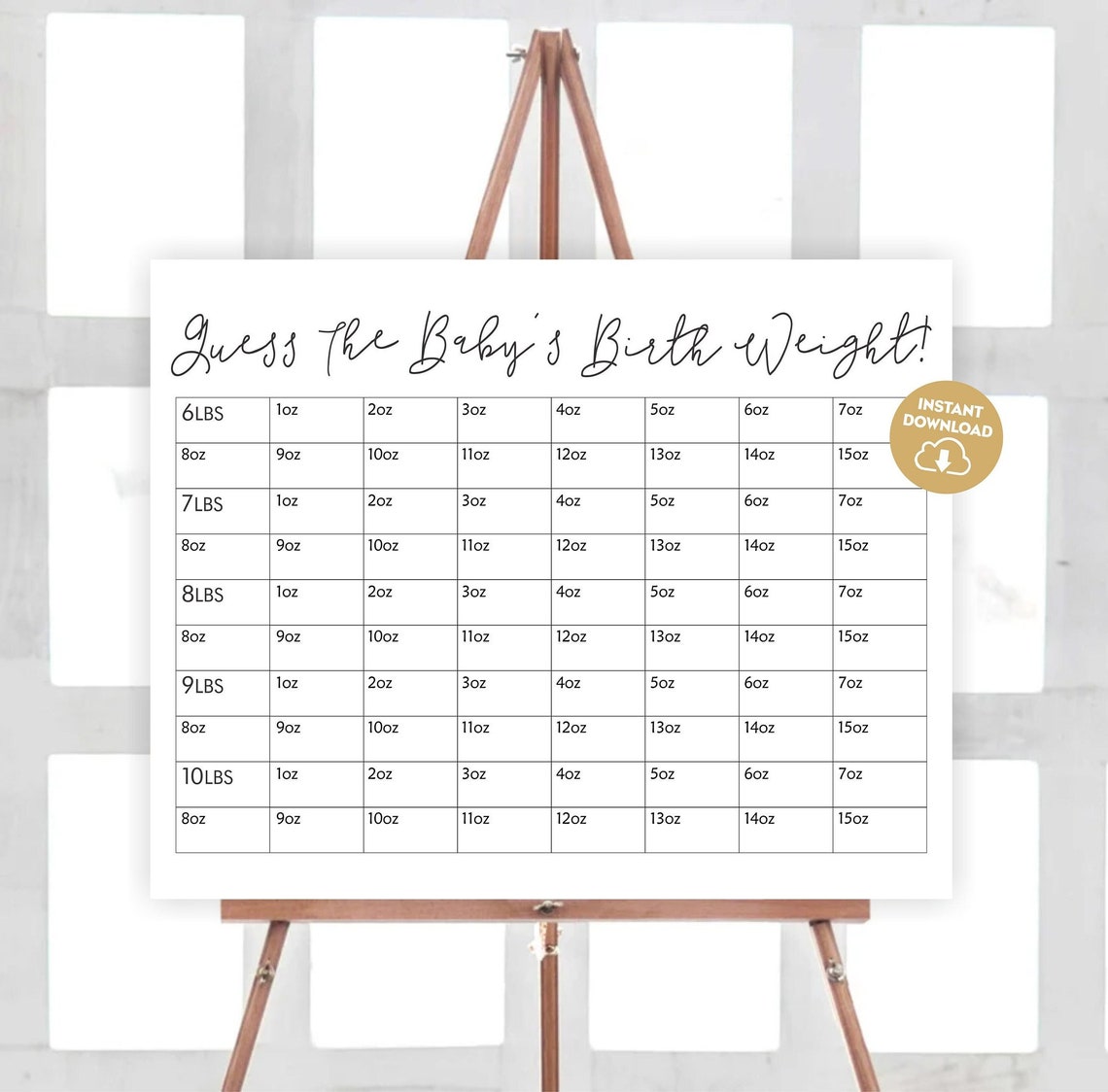 Guess the Baby Weight Printable Baby Shower Party Game Guessing Game ...
