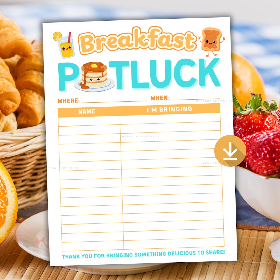 Breakfast Sign up Breakfast Potluck Sign-up Sheet Printable Office ...