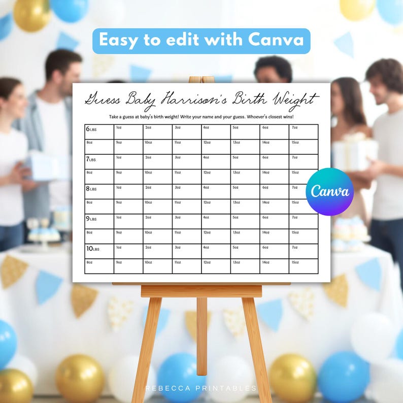 Guess The Baby's Weight Baby Bet Pool Game Baby Shower Game School Baby Shower Game Baby Pool Template Printable Office Game 352 image 1