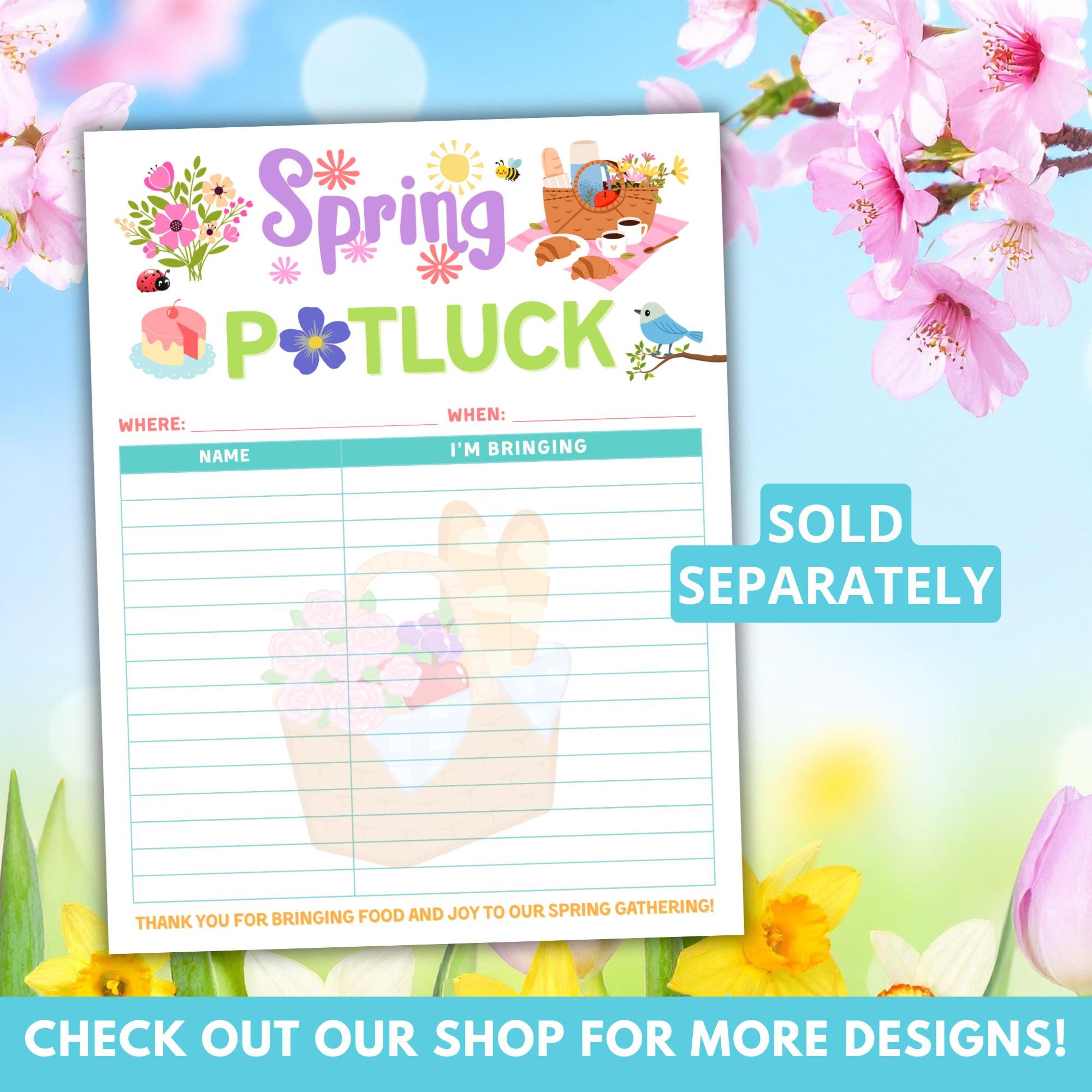 Spring Potluck Sign up Sheet Spring Picnic School Spring Fling Planner ...