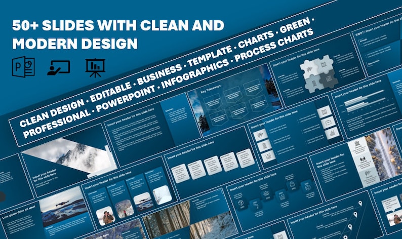 50+ Powerpoint Slides - Clean | Design | Editable | Business | Blue ...