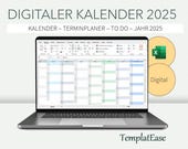 Digitaler Excel Kalender 2025 - Monatskalender | Jahresplaner | Jahresübersicht | Termine | Geburtstagsplaner | Einfach | Template | Tabelle