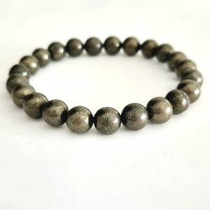 Pyrite Gemstone Bracelet Set for Him and Her-Pyrite Beaded Bracelets for Men and Women-Beaded Jewelry Gift for Father&#39;s Day