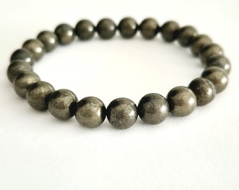 Pyrite Gemstone Bracelet Set: Beaded Jewelry Gift,8 mm Naturel Stone Handband,Green Handcrafted Jewelry