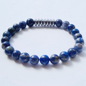 Lapis Lazuli Stretch Bracelet - Gemstone Jewelry for Him - Natural Stone Gift for Him-Handmade Gemstone Bracelet-Blue Bracelet