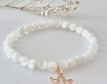 Selenite Handmade Bracelet- Selenite Beaded Bracelet - White Stone Jewelry for Her-Unique Gift For Her-White  Crystal Bracelet