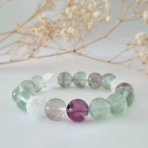 Flourite Bracelet-Chic Flourite and Najaf Beaded Bracelet for Her - Handmade Custom Design - 12mm Width-Perfect Gift for Her