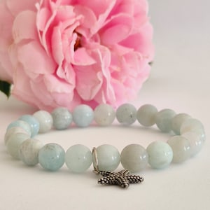 Aquamarine Naturel Stone Bracelet: Elegant Beaded Jewelry-Handmade Aquamarine Bracelet for Women-Aqua Green Bracelet