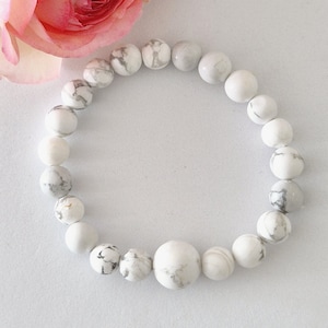 Howlite Gemstone Bracelet, Unisex Beaded Bracelet, Unique Gift for Him or Her-White Stone Beaded Bracelet-Gift For Him