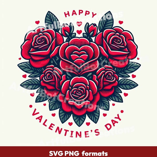 Happy Valentine's Day Clipart: Red Roses arranged in a heart - SVG & PNG formats-Digital Image - Instant Download graphic - tattoo design