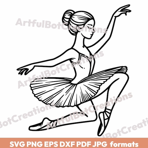 Graceful Ballerina Outline Drawing - Printable Coloring Page Art | Digital Design png svg jpg eps dxf & pdf formats - Instant Download-image