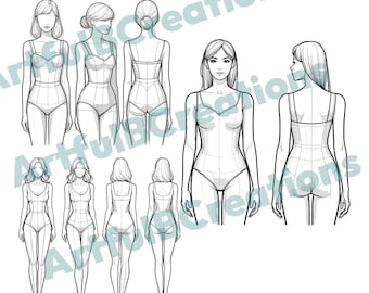 Womenswear Fashion Croquis – Front & Back View (Digital Download)