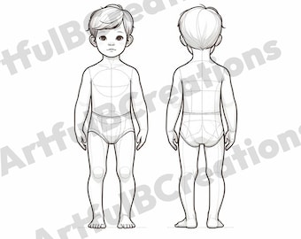 Croquis di moda per bambini – Modello di illustrazione per bambini piccoli (download digitale)