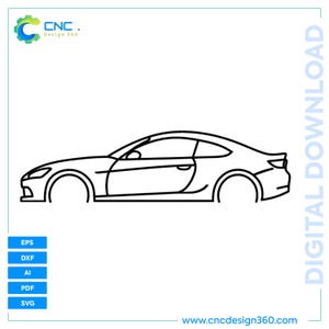 Car Skeleton Right Side View Vector | CNC Laser Cut File svg ai eps dxf | Car Outline Design for Cutting