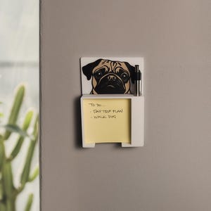 Pug Sticky Note Holder – Wall or Desk Sticky Note Organizer | Cute Pug Decor for Dog Lovers, Office Desks & Kitchen Counters