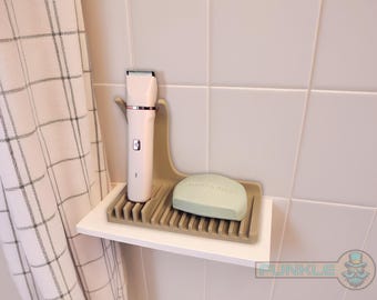 Shower Caddy - Self-Draining Electric Razor & Soap Holder - Minimalist Shower Organizer.  Small bathroom or Dorm
