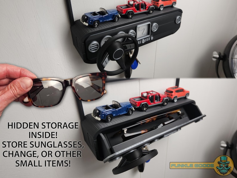 Show off your Jeep style with this fun and functional Duck Duck Jeep Display!

It holds 4 vending machine rubber ducks or 3 Hot Wheels cars, features a light-up front dash for extra flair, hidden storage for sunglasses or other small items, and 3 removable key hooks. Mount it on the wall or set it on a dresser or shelf—either way, it’s the perfect gift for Jeep lovers, Hot Wheels collectors, and ducking enthusiasts who want to organize in style!