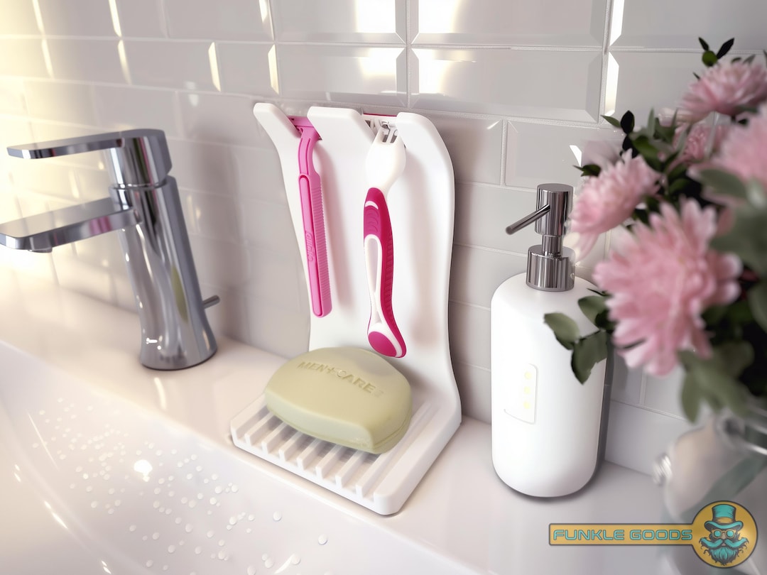 Self-draining Soap Dish + Shower Razor Holder | Dual Razor Slots • Tidy ...