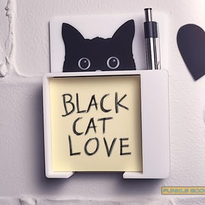Black Cat Post-it Note Holder: Wall-Mounted Desk Organizer