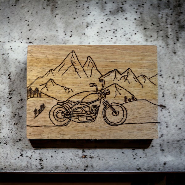 Boîte en bois gravée, paysage, personnalisé
