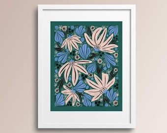 Coneflower Palette | Giclée Floral Art Print in Dark Nature Coloring, Archival Paper, 5x7 8x10 11x14 16x20