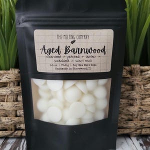 AGED BARNWOOD | 2.5 oz | 70.8 g - Soy Wax Melt Dots | Heavily Scented | Resealable Standup Bag