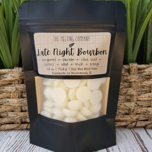 LATE NIGHT BOURBON | 2.5 oz | 70.8 g - Soy Wax Melt Dots | Heavily Scented | Resealable Standup Bag